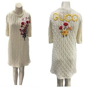 GUCCI Dress Lovelight Cotton Embroidery Floral Knit Small